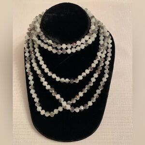 Chic Multi-Strand Beaded Long Necklace - White and Gray- New